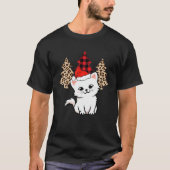 かわいい猫クリスマスプレイドヒョウ印刷クリスマスツリーW Tシャツ (正面)