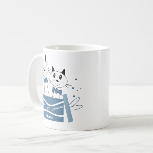かわいい猫クリスマスプレゼントMUG (ブルーグリーン) コーヒーマグカップ (正面左)