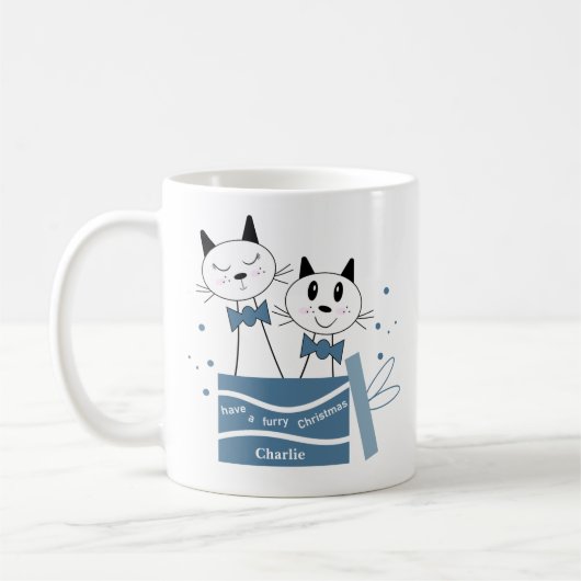 かわいい猫クリスマスプレゼントMUG (ブルーグリーン) コーヒーマグカップ (左)