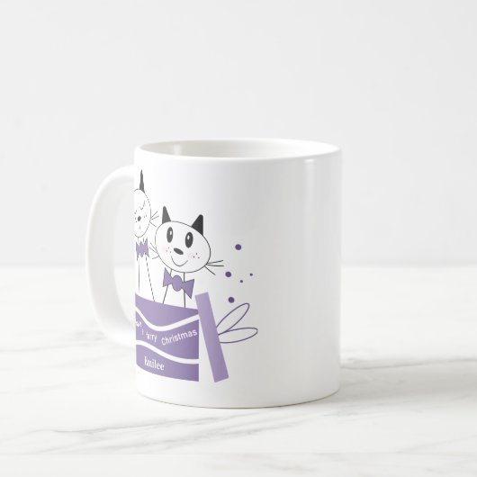 かわいい猫クリスマスプレゼントMUG (紫) コーヒーマグカップ (正面左)