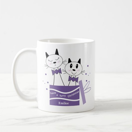 かわいい猫クリスマスプレゼントMUG (紫) コーヒーマグカップ (左)