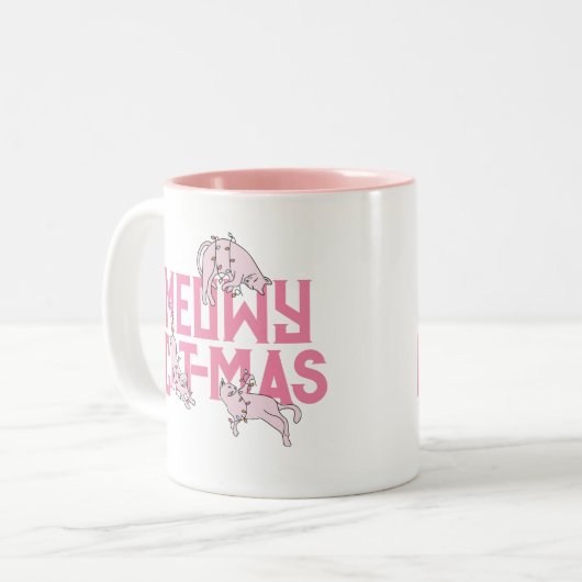 かわいい猫クリスマスライトピンクの休日 ツートーンマグカップ (正面左)