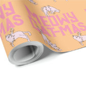 かわいい猫クリスマスライトピンクの休日 ラッピングペーパー (ロールコーナー)