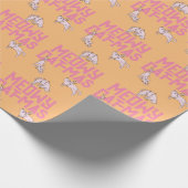 かわいい猫クリスマスライトピンクの休日 ラッピングペーパー (角)