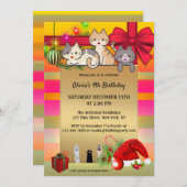 かわいい猫クリスマス子供の誕生日パーティの招待状 招待状 (正面/裏面)