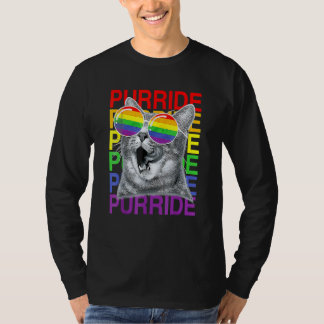 かわいい猫ゲイプライド月虹フラッグサングラスL Tシャツ