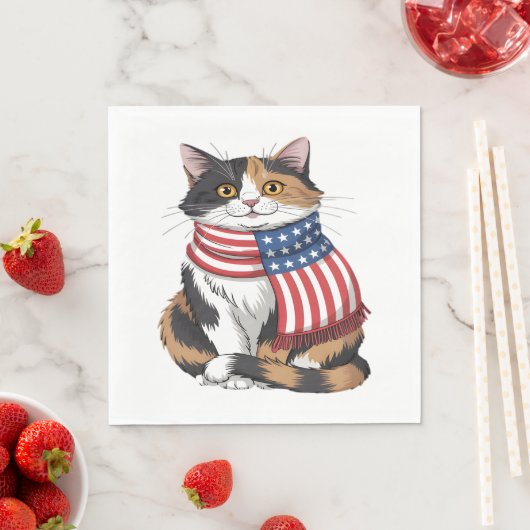 かわいい猫サマーフラッグUSメモリアルデー スタンダードランチョンナプキン (インサイチュ)