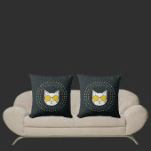 かわいい猫サングラスとドットの黄色い白いグレー クッション