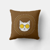 かわいい猫サングラスとドット入りイエローブルー クッション (裏面)