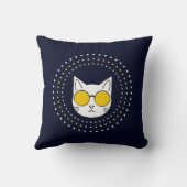 かわいい猫サングラスとドット入りイエローブルー クッション (裏面)