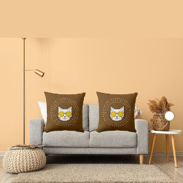 かわいい猫サングラスとドット入りイエローブルー クッション