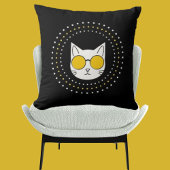 かわいい猫サングラスとドット入りイエロー白黒 クッション