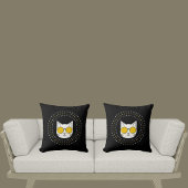 かわいい猫サングラスとドット入りイエロー白黒 クッション