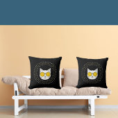 かわいい猫サングラスとドット入りイエロー白黒 クッション