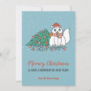 かわいい猫サンタハット雪の冬のミオウィクリスマス シーズンカード