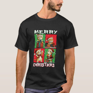 かわいい猫サンタ動物の恋人メリークリスマスツリー Tシャツ