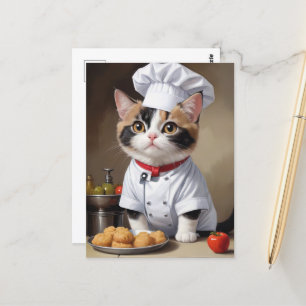 かわいい猫シェフとパスタおもしろい料理 ポストカード
