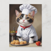 かわいい猫シェフとパスタおもしろい料理 ポストカード (正面)