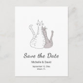 かわいい猫シンプルスケッチ結婚式日時を保存 案内ポストカード (正面)