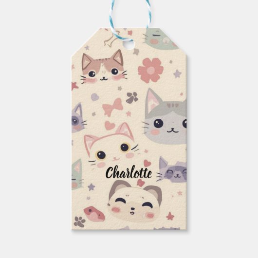 かわいい猫シンプルペット子猫パターンパーティー ギフトタグ (正面)