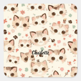 かわいい猫シンプルペット子猫パターンパーティー スクエアシール