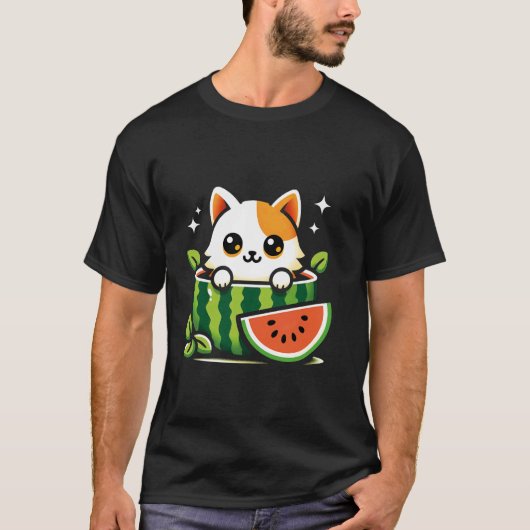かわいい猫スイカ果物好きスイカの日 Tシャツ (正面)