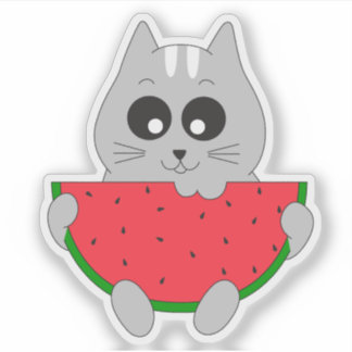 かわいい猫ステッカー;スイカを食べる子猫 シール