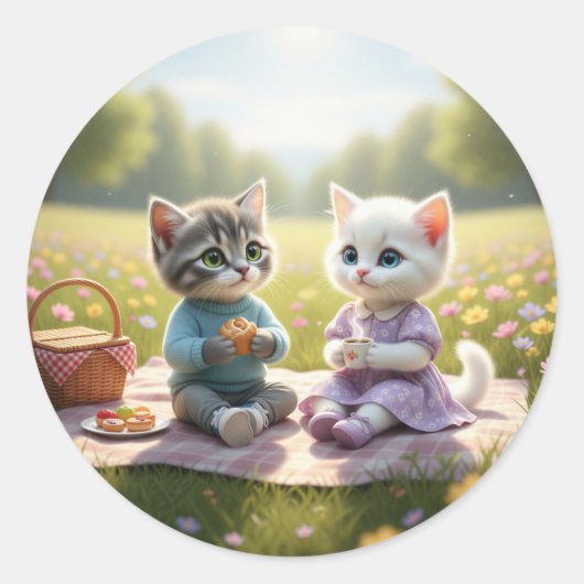 かわいい猫ステッカー | トム&ルナ 春のデザイン ラウンドシール (正面)