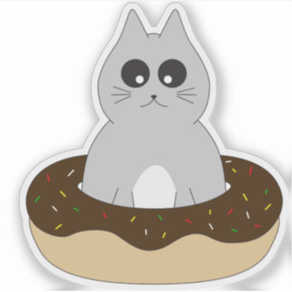 かわいい猫ステッカー; ドーナツに嵌った子猫 シール
