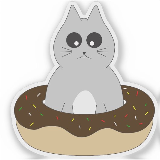 かわいい猫ステッカー; ドーナツに嵌った子猫 シール (正面)