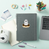 かわいい猫ステッカー; ドーナツに嵌った子猫 シール (iPadカバー)