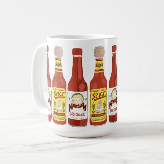 かわいい猫スパイシーなホットソースイラストレーション コーヒーマグカップ (正面左)