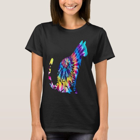 かわいい猫タイダイ猫フラワーモダン猫 Tシャツ (正面)