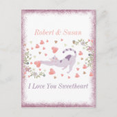 かわいい猫タイポグラフィピンク赤いハートバレンタインデー シーズンポストカード (正面)