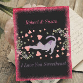 かわいい猫タイポグラフィピンク赤いハートバレンタインデー シーズンポストカード