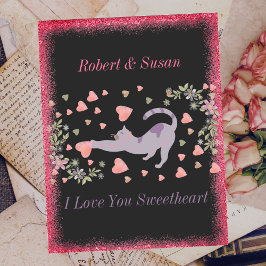 かわいい猫タイポグラフィピンク赤いハートバレンタインデー シーズンポストカード