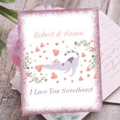 かわいい猫タイポグラフィピンク赤いハートバレンタインデー シーズンポストカード