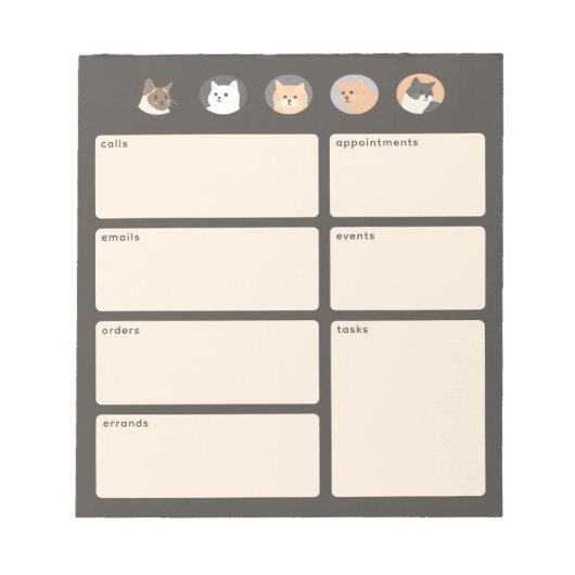 かわいい猫ダークグレーのリマインダーメモ帳 ノートパッド (正面)