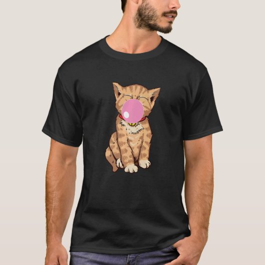 かわいい猫チーズガム泡ガム猫 Tシャツ (正面)