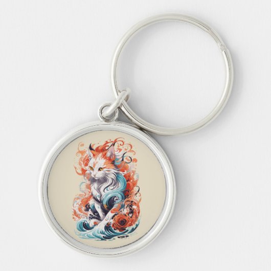 かわいい猫デザインインネオ伝統的スタイル キーホルダー (正面)