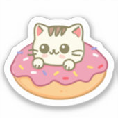 かわいい猫ドーナツ ピンクの子猫 愛猫家ギフト シール (正面)