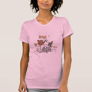 「かわいい猫ニャーってグラフィックと重ね合わせた女性用T型 –  Tシャツ