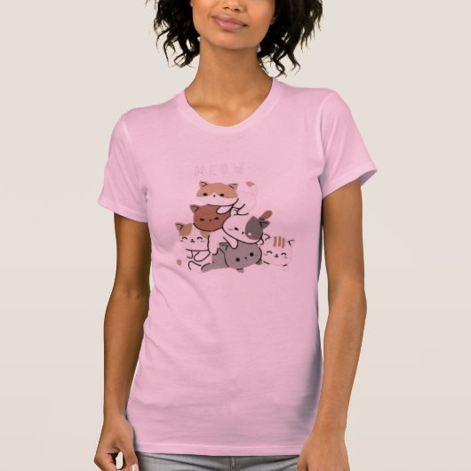「かわいい猫ニャーってグラフィックと重ね合わせた女性用T型 – Tシャツ (正面)