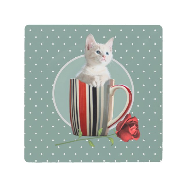 かわいい猫ネコちゃんペット好きな人への贈り物 メタルプリント (正面)