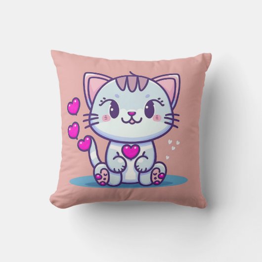 かわいい猫ネコハートバレンタインインスパイア | クッション (正面)