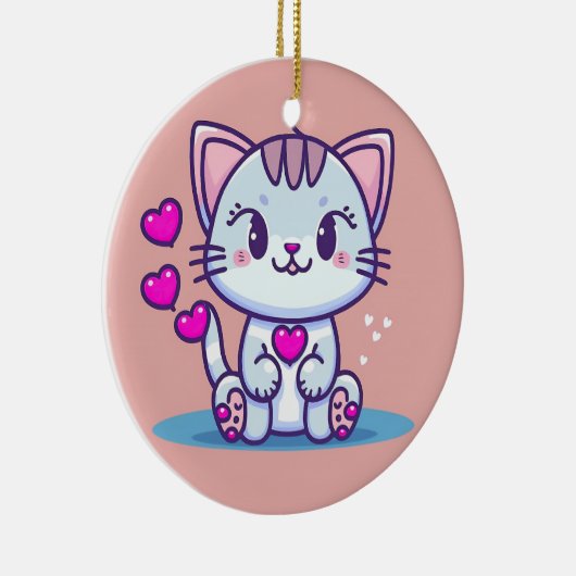 かわいい猫ネコハートバレンタインインスパイア | セラミックオーナメント (右)