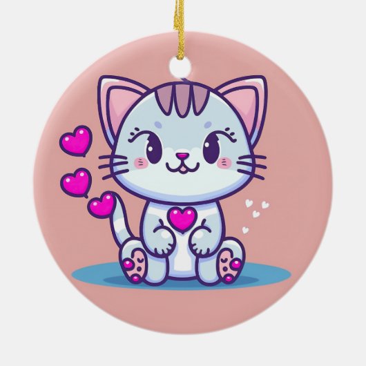 かわいい猫ネコハートバレンタインインスパイア | セラミックオーナメント (裏面)
