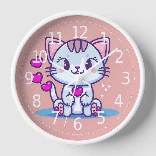 かわいい猫ネコハートバレンタインインスパイア | 壁時計 (正面)
