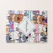 かわいい猫ネコ柄モノグラム女の子 ジグソーパズル (横)