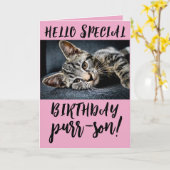 かわいい猫ネコ誕生日グリーティングカード カード (黄色い花)